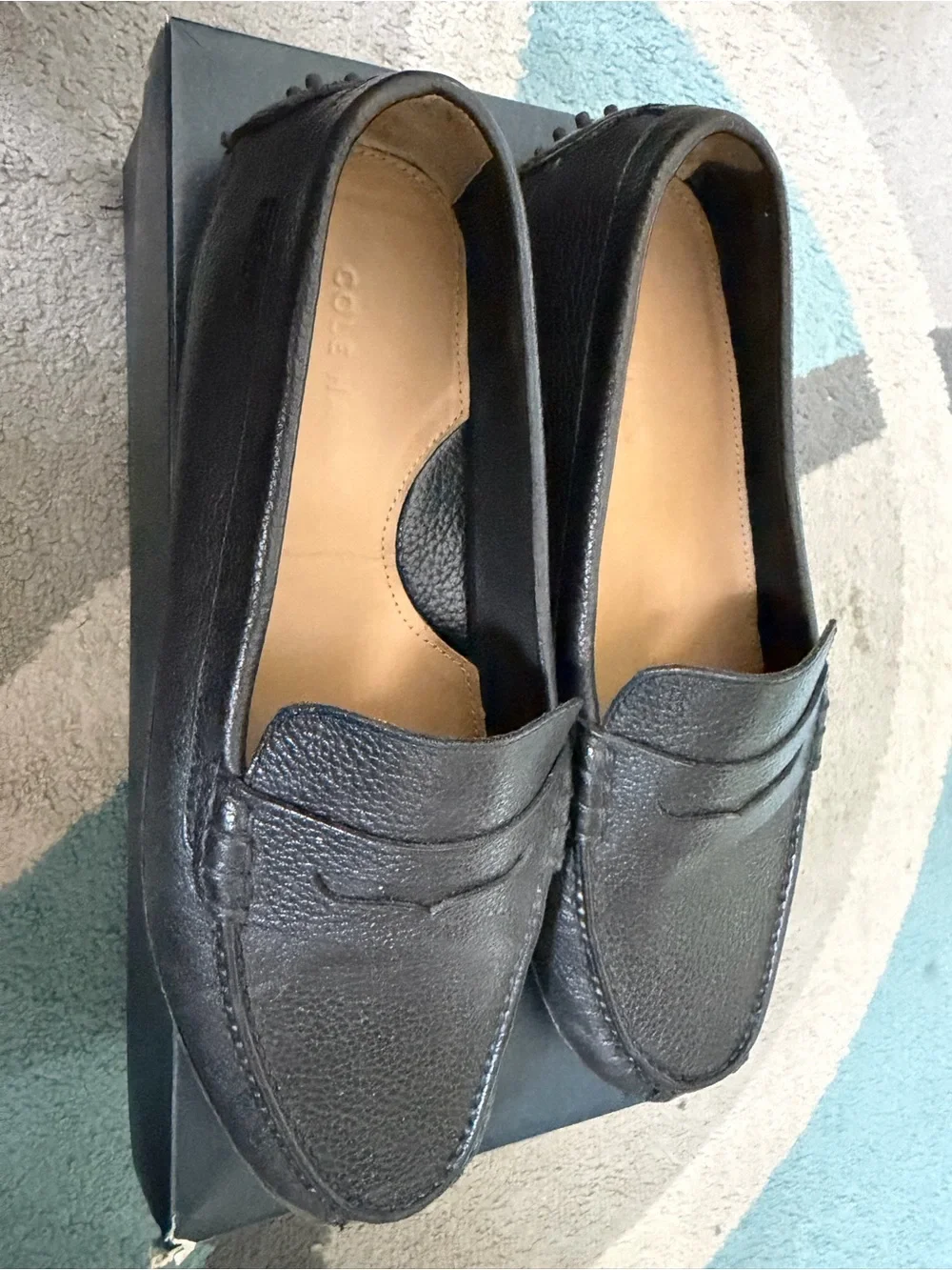 Cole Haan Black Pebbled Leather Slip-On Penny Loafers